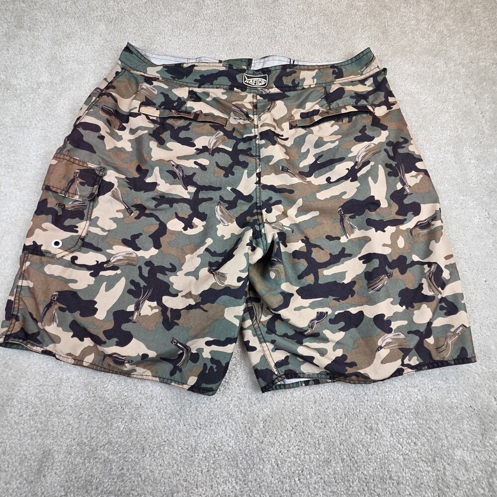 AFCO Mens Size 36 Fishing Board Shorts Camo Lure Swim Trunks Cargo